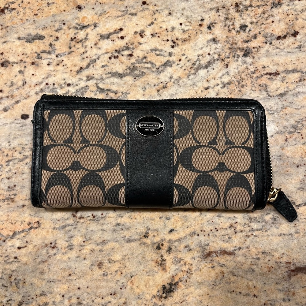 Coach Black and Brown Signature Wallet